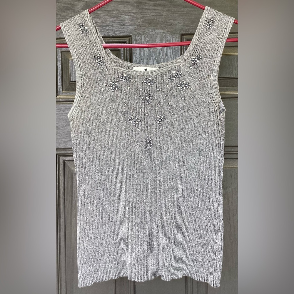 Embellished Gray Sleeveless Top